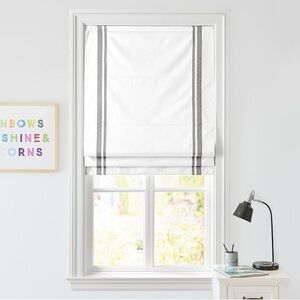 Harper Classic Border Cordless Blackout Roman Shade - (Grey/White) (44” x 64”)